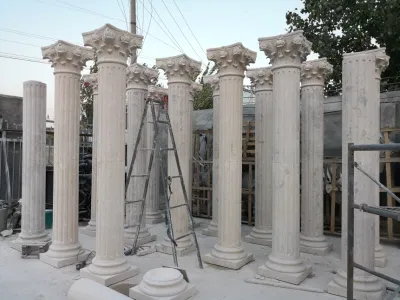 Residencia privada Pilar de piedra natural personalizado Pórtico de mármol Columna romana de piedra en venta